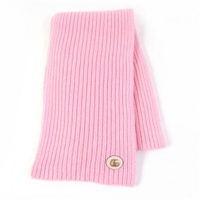 GUCCI 773426 Patched Wool Knit Scarf with Cashmere Blend, Pink, 25 x 180cm, Made in Italy, Women's