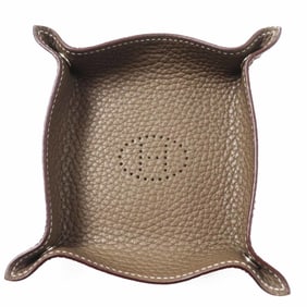 HERMES Vide Poche Mini Mise et Lerance Desk Bag, Taurillon Clemence Leather, Silver Hardware, Etoupe