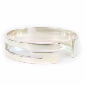 GUCCI 90s G Square Bangle Bracelet, SV925 Silver, Made in Italy, Weight 64.3g, Women's