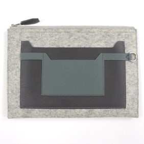 HERMES TOO DOO 29 Felt and Epsom Leather Flat Pouch/Clutch Bag with Silver Hardware, Gray, D Stamp,