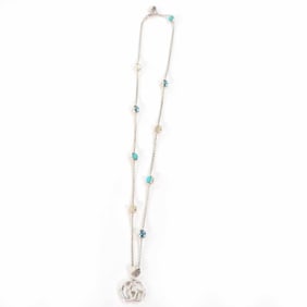 GUCCI 527399 Double G Mother-of-Pearl Necklace, Current Model, AG925, Colored Stones, Silver, Light