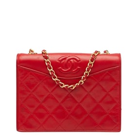 CHANEL Matelasse Coco Mark Chain Shoulder Bag in Red Lambskin for Women