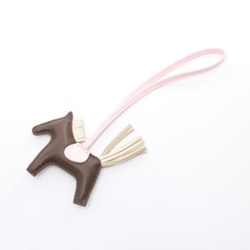Hermes Hermès Rodeo PM Charm Accessory Leather Anjo Miro Women's Brown and Ivory Crepe Rose Darling