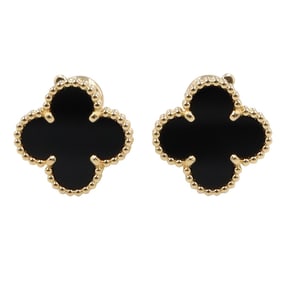 Van Cleef & Arpels Vintage Alhambra Earrings, Onyx, 18K Yellow Gold, Black, Women's, VCARA44200