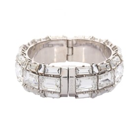 Gucci Crystal Bangle with Beads, Stainless Steel, Clear and Silver
