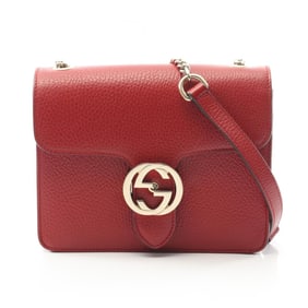 Gucci Interlocking G Shoulder Bag, Leather, Women's, Red, 510304