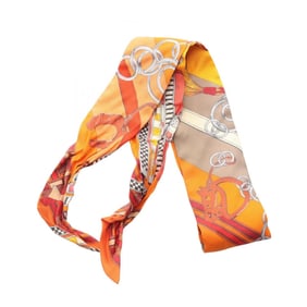 Hermes Hermès Twilly BRIDES ET GRIS Silk Scarf for Women, Orange Multicolor