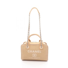 CHANEL Deauville Bowling Shoulder Bag, Canvas and Leather, Women's, Beige, A92750