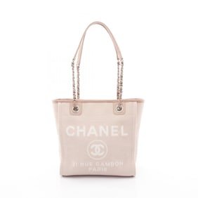CHANEL Deauville PM Tote Bag, Canvas and Leather, Women's, Pink