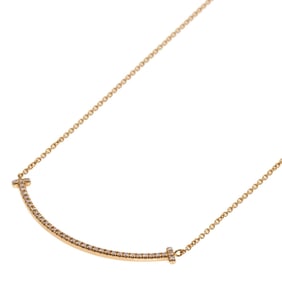 Tiffany T Smile Small Diamond Necklace in 18K Pink Gold for Women