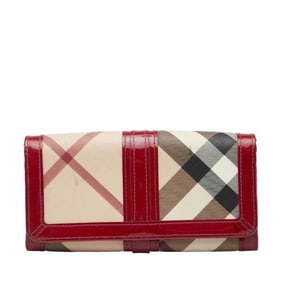 Burberry Nova Check Long Wallet in Red and Beige Leather for Women
