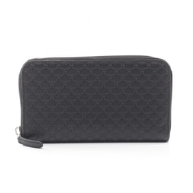 Gucci Micro Guccissima Round Long Wallet, Leather, Men's and Women's, Black, 544473