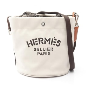 Hermes Hermès Sac de Pansage bucket bag, shoulder canvas and leather, Toile Chevron, women's, beige