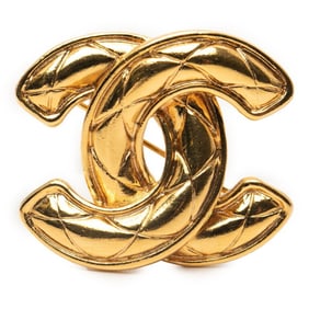 CHANEL Coco Mark Matelasse Brooch, Gold Plated, Women's