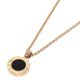 Bvlgari Onyx White Shell Diamond Necklace in 18K Pink Gold for Women