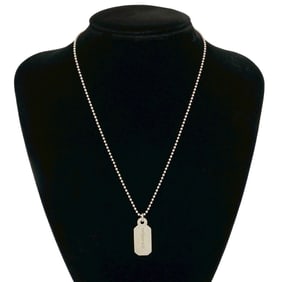 TIFFANY & Co. Tiffany Dog Tag Necklace with Logo, Silver 925 Ball Chain Pendant, 21180