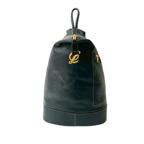 LOEWE Anton Anagram Logo Leather Backpack Daypack Navy 08669
