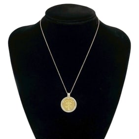 TIFFANY & Co. Tiffany Logo Coin Necklace in 925 Sterling Silver and 18K Gold with Chain Pendant,