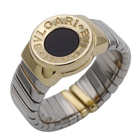 BVLGARI women's ring, stainless steel 750YG with onyx and Tubogas, approximately size 22