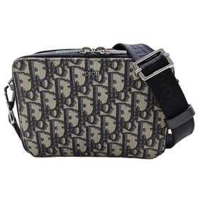Christian Dior Dior Men's Oblique Jacquard Shoulder Bag with Strap and Zip Pouch, Beige Black,