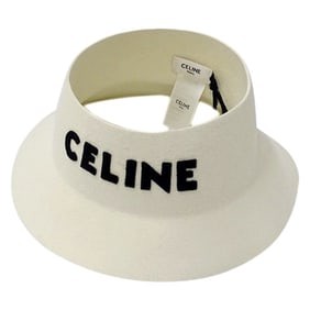 Celine Women's Crownless Hat, Rabbit Hair Felt, White, Size M, Logo