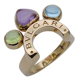 Bvlgari BVLGARI Women's Ring, 750YG Yellow Gold with Amethyst, Blue Topaz, Peridot, and Allegra,