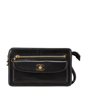 CHANEL Coco Mark Clutch Bag Black Lambskin Women's