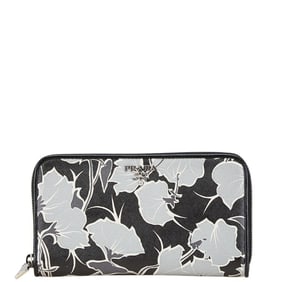 Prada Saffiano Zip-Around Long Wallet 1M0506 Black/Grey Leather Women's PRADA