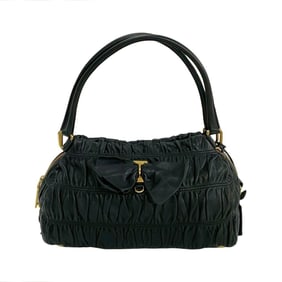 PRADA Prada logo hardware ribbon motif leather gathered handbag/semi-shoulder bag black 55763