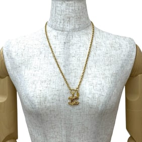CHANEL Vintage Coco Mark GP Necklace Pendant Choker Gold 422-9