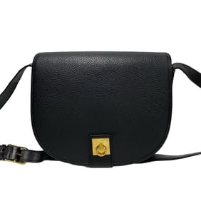 CELINE Vintage Logo Ring Hardware Leather Shoulder Bag Pochette Sacoche Black 457-8