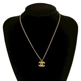 03P CHANEL Vintage Coco Mark GP Necklace Pendant Choker Gold 68731
