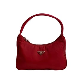 PRADA Prada Triangle Logo Metal Hardware Nylon Handbag Mini Tote Bag Accessory Pouch Red 40047