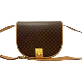 CELINE Vintage Macadam Blason Triomphe Print Leather Shoulder Bag with Ring Hardware, Brown, 90310