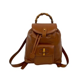 GUCCI Old Gucci Bamboo Turnlock Leather Mini Rucksack/Daypack Brown 434-3