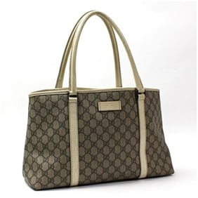Gucci GG Supreme Tote Bag 114595 PVC and Leather Beige Brown GUCCI Women's