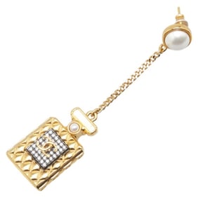 Chanel Coco Mark perfume bottle motif rhinestone earrings, gold plated with faux pearls, women's.