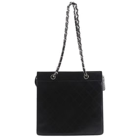 CHANEL Chain Tote Bag, Matelasse Caviar Leather, Black, A5, Women's