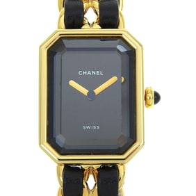 CHANEL Premiere S Watch H0001, Gold-Plated Leather Quartz Movement, Analog Display, Black Dial,