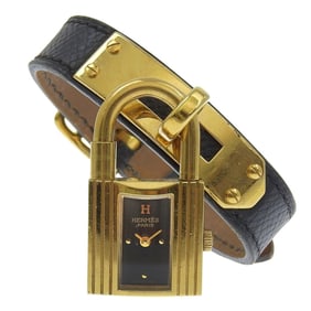 Hermès Kelly Watch, Gold-Plated and Leather, 1995, Quartz Movement, Analog Display, Black Dial,