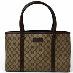 Gucci GG Plus Leather Tote Bag in Brown and Beige (114595)