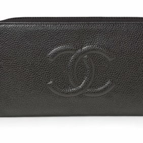 CHANEL Long Wallet, Round, Caviar Leather, Silver, A50071