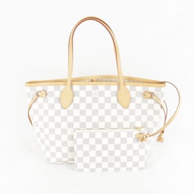 LOUIS VUITTON Neverfull PM Tote Bag in Damier Azur Canvas (N41362/AR2185) with Pouch and Bag,