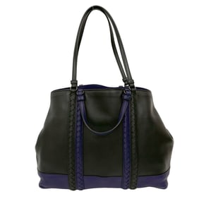 BOTTEGA VENETA Intrecciato Leather Tote Bag, Black/Blue, 83891