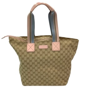 GUCCI GG Canvas Sherry Line Tote Bag 131231 492174 Leather Beige Pink JA-24292
