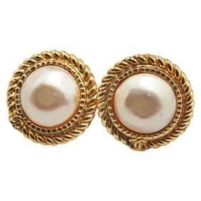 Chanel Coco Mark Earrings, Gold Plated with Faux Pearls, Women's, CHANEL