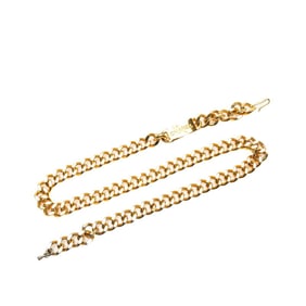 Vintage Chanel logo plate chain belt, gold plated, women's.