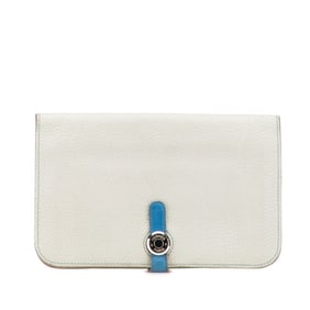 Hermes Hermès Dogon Duo GM Long Wallet in Light Gray and Blue Togo for Women