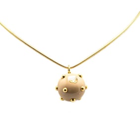 Chanel Coco Mark Ball Stud Necklace, Gold and Beige Plated, Women's, CHANEL