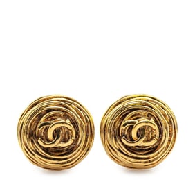 Vintage Chanel Coco Mark Round Earrings, Gold Plated, Women's, CHANEL